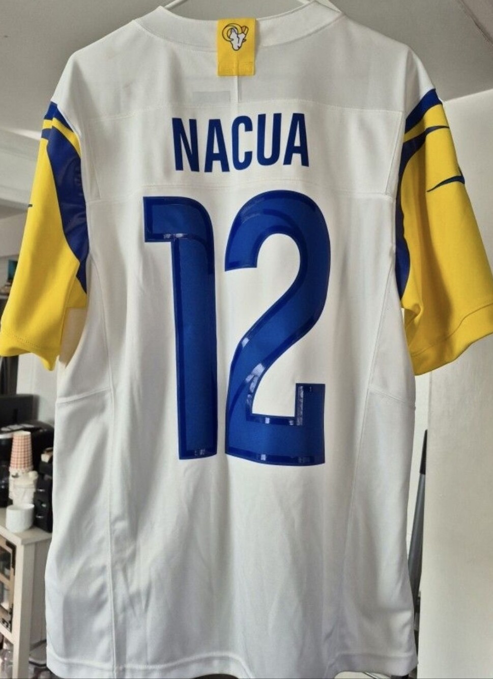 NFL LA Rams Puka Nacua #12 Men’s White & Yellow Football Jersey